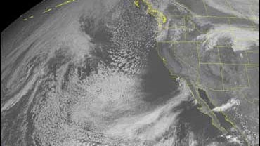 This NOAA satellite image taken on Oct. 9, 2008 at 2:00 PM EDT shows Hurricane Norbert, located to the southwest of Baja California. 
