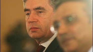 Prime Minister Gordon Brown at a joint press conference with Pakistani president Asif Ali Zardari 
