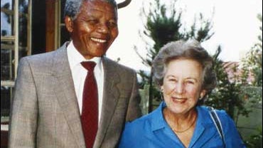 Veteran anti-apartheid ex-member of Parliament, Helen Suzman holds hands with ANC leader Nelson Mandela 