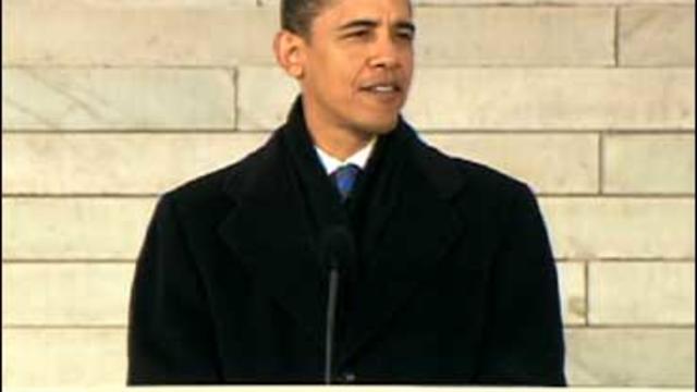 President-elect Barack Obama speaking at the Lincoln Memorial 