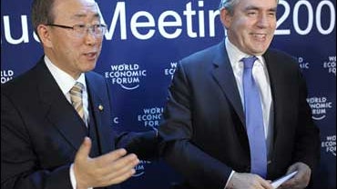 U.N. Secretary-General Ban Ki-moon and British Prime Minister Gordon Brown at the Annual Meeting of the World Economic Forum in Davos, Switzerland 