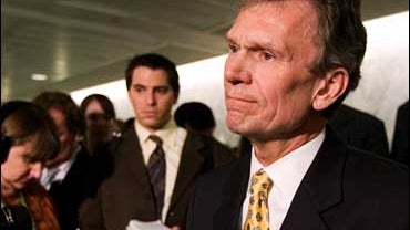 Former Sen. Tom Daschle speaks to the media after a closed session meeting with the Senate Finance Committee on Capitol Hill 