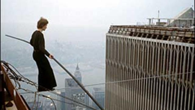 Philippe Petit walks a high-wire between the two towers of the World Trade Center, Aug. 7, 1974 