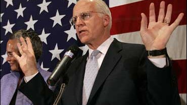 U.S. Rep. Christopher Shays, R-Conn., makes his concession speech in Norwalk, Conn., Tuesday, Nov. 4, 2008. 
