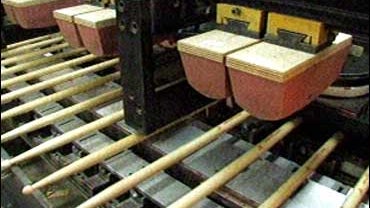 Vic Firth's factory in Maine turns out 85,000 to 90,000 drumsticks a day. 