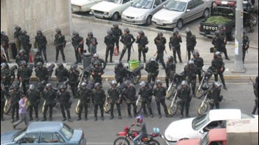 Police forces amass in the streets of Tehran, Saturday, June 20, 2009, in advance of a planned protest by opposition supporters, in a photo provided via a Web blog. 