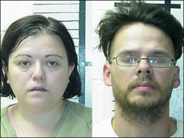 This undated photo released by the Hill County Sheriff shows Denise Wolf, left, and Abel Wolf. The Oklahoma couple has been arrested for investigation of burying a young girl then digging up her remains and moving the body from state to state for more tha 