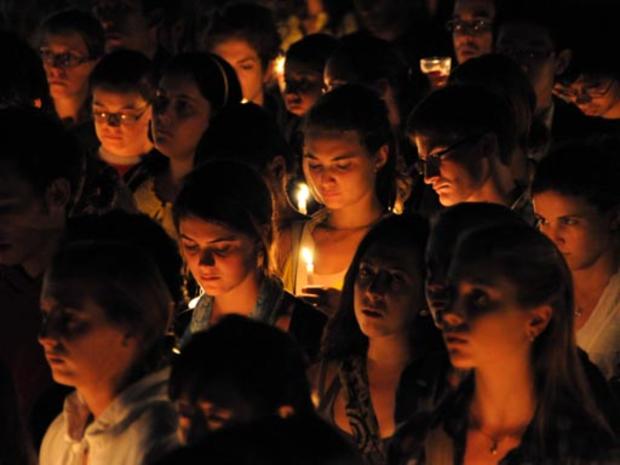 Students, administrators and faculty gathered on Monday, Sept. 14, 2009 at the Yale University campus in New Haven, Conn. to mourn the death of medical school graduate student Annie Le 