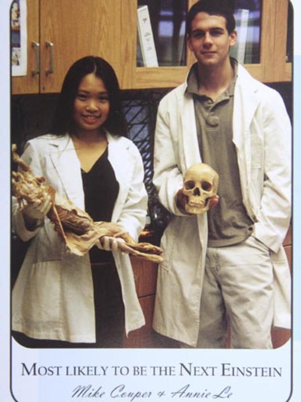 This undated photo provided by Union Mine High School principal Tony DeVille shows Annie Le, left, as one of two 2003 graduates selected as the "Most Likely To Be The Next Einstein." 