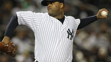 New York Yankees' CC Sabathia pitches during the first inning of Game 1 of the American League Championship baseball series against the Los Angeles Angels, Friday, Oct. 16, 2009, in New York. 