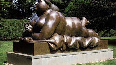 "Mujer Fumando (Smoking Woman)," a 1987 work by Colombian artist Fernando Botero 