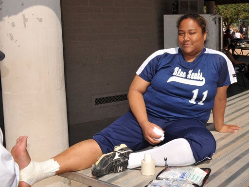 SLIDESHOW - Kyrstin Gemar, 22, of Grossmont, Calif.; Afton Williamson, 20, of Lake Elsinore, Calif.; and Ashley Neufeld, 21, of Brandon, Manitoba in Canada. 