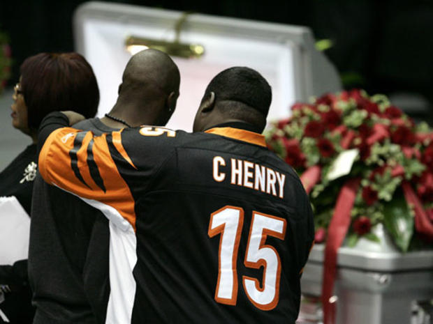 SLIDESHOW - Chris 'Slim' Henry" before a memorial service for Cincinnati Bengals wide receiver Chris Henry in Westwego, La., Tuesday, Dec. 22, 2009. Reiss grew up with Henry in nearby Belle Chasse and visited with him two weeks ago. Henry died Thursday, D 