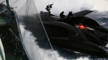 The Sea Shepherd Conservation Society's new anti-whaling vessel Ady Gil is seen colliding with the Japanese whaling ship Shonan Maru in the Antarctic waters Wednesday, Jan. 6, 2010. 