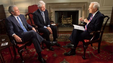 President George W. Bush and President Bill Clinton are interviewed by Bob Schieffer about relief efforts for Haiti's earthquake victims, at the White House, Jan. 16, 2010. 