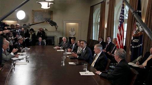 Barack Obama, Nancy Pelosi, Harry Reid, John Boehner, Steny Hoyer, Mitch McConnell 