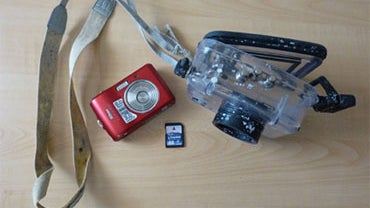 In this June 2010 image handout by Paul Shultz shows a Nikon camera and underwater housing that he recovered washed up at a local marina in Key West Wednesday May 16, 2010. 