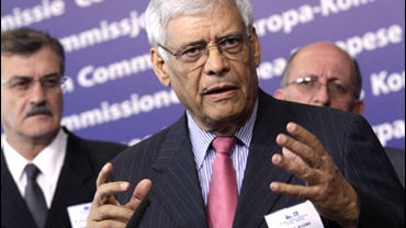 Secretary General of OPEC Abdalla Salem El Badri, center, speaks at EU headquarters in Brussels, Monday, June 28, 2010. At left is OPEC President and Ecuadorian Oil Minister Wilson Pastor Morris, and right is the Governor of OPEC Diego Armijos-Hidaldo. 