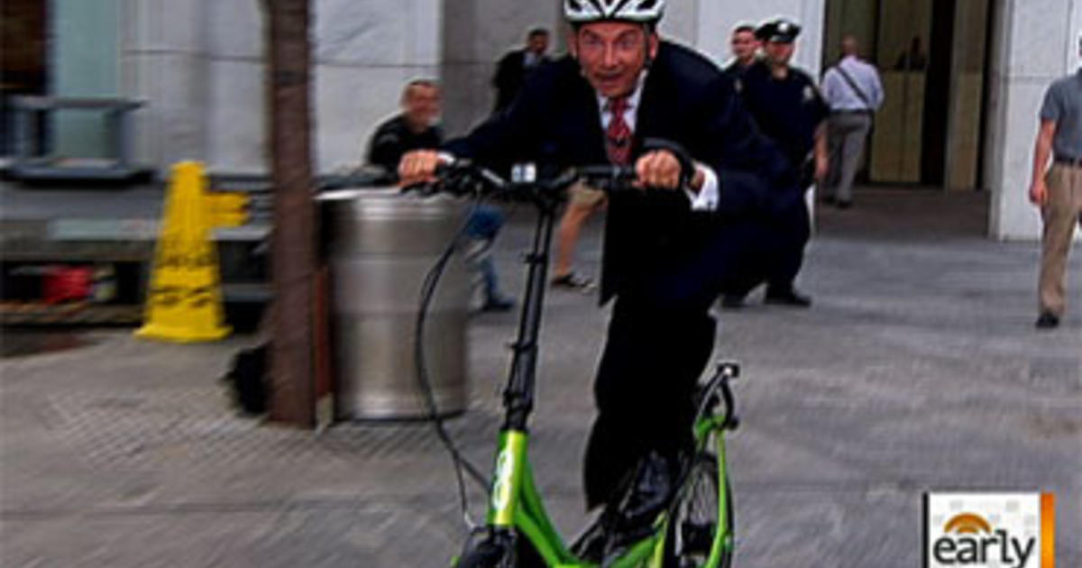 Donnie riding a bike and Leo riding a scooter