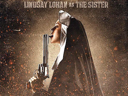 Lindsay Lohan Licks Gun In Nun's Habit for "Machete" Poster, But