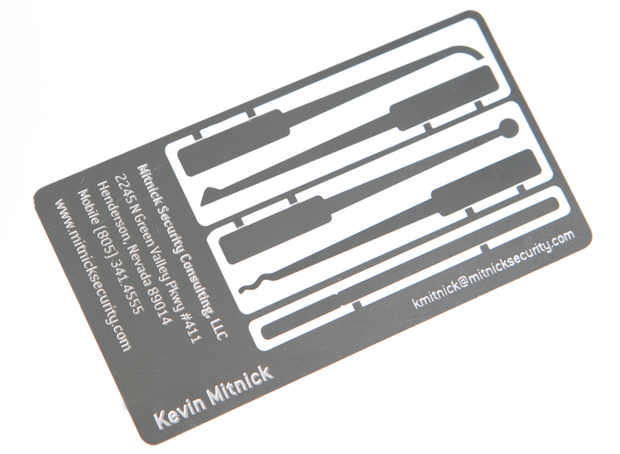 One of Kevin Mitnick's business cards doubles as a lock picking kit. 