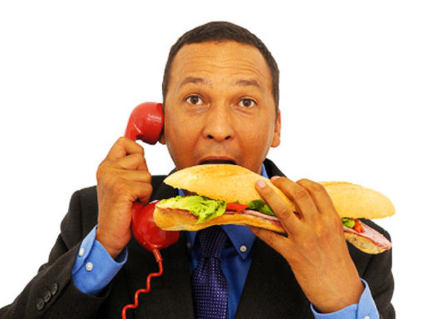 eat, lunch, subway, sandwich, man, office, phone, generic, stock 