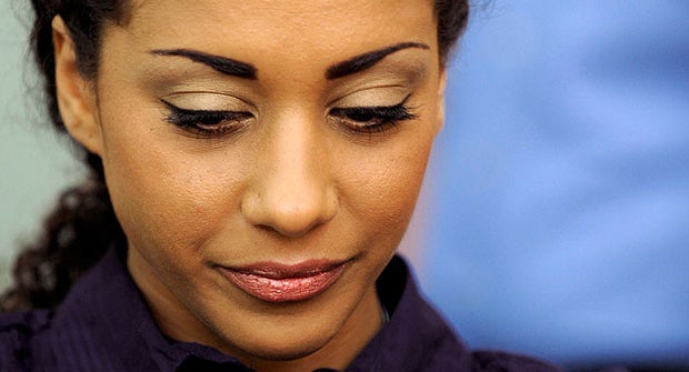 German pop star Nadja Benaissa of band No Angels in a Frankfurt court August 16, 2010. She's on trial for failing to tell sexual partners she was HIV positive.