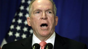 Assistant to the President of Counterterrorism and Homeland Security John Brennan briefs the press in Vineyard Haven, Mass., while the first family is vacationing on Martha's Vineyard, Tuesday, Aug. 24, 2010. (AP Photo/Carolyn Kaster) 