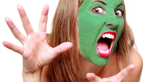 ugly, face, mask, skin, green, woman, generic, stock 