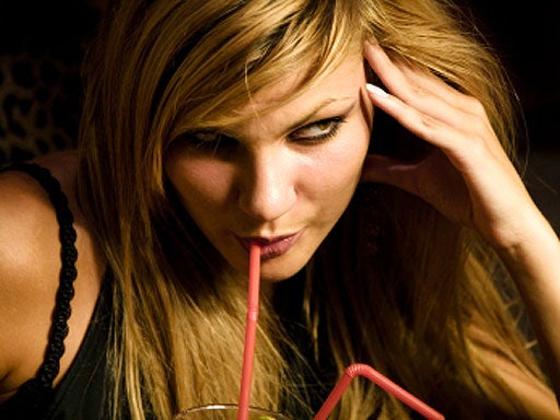 sexy woman drinking with straw, generic, stock 