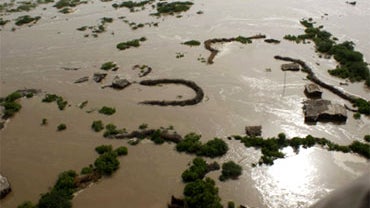 An aerial view shows heavy flooded area in Thatta, near Hyderabad, Pakistan, Aug. 26, 2010. 