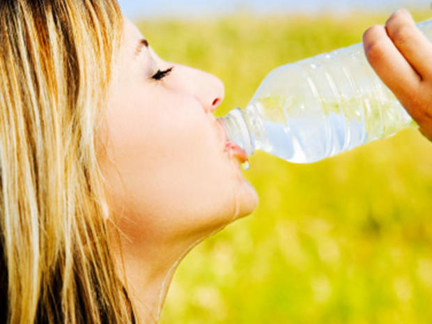 woman, water bottle, drinking 