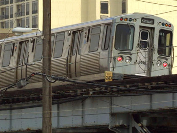 An elevated Chicago Transit Authority train post 