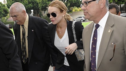 Actress Lindsay Lohan arrives at her probation violation hearing at the Beverly Hills Courthouse in Beverly Hills, Calif. on Friday, Oct. 22, 2010. 