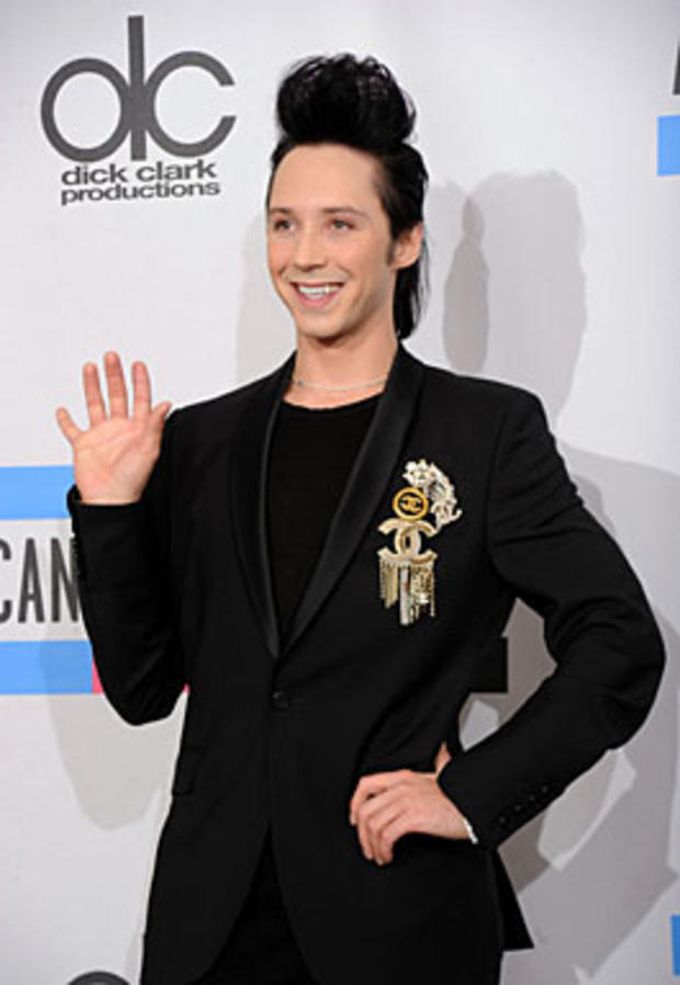 Figure skater Johnny Weir poses in the press room during the 2010 American Music Awards held at Nokia Theatre L.A. Live on November 21, 2010 in Los Angeles, California. (Photo by Jason Merritt/Getty Images 