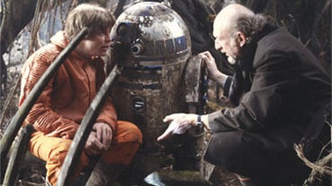 Director Irvin Kershner with Mark Hamill and R2-D2 on the set of "Star Wars Episode V: The Empire Strikes Back." 