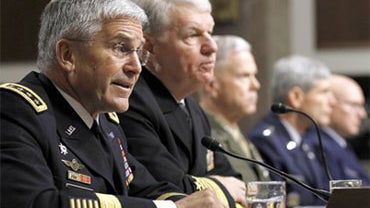 From left, Army Chief of Staff Gen. George Casey Jr., Chief of Naval Operations Adm. Gary Roughead, Joint Chiefs Vice Chairman Marine Corps Gen. James Cartwright, Marine Corps Commandant Gen. James Amos, Air Force Chief of Staff Gen. Norton Schwartz and C 