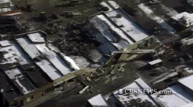Screenshot of Aerial Video of Michigan Furniture Store Explosion from CBS News 