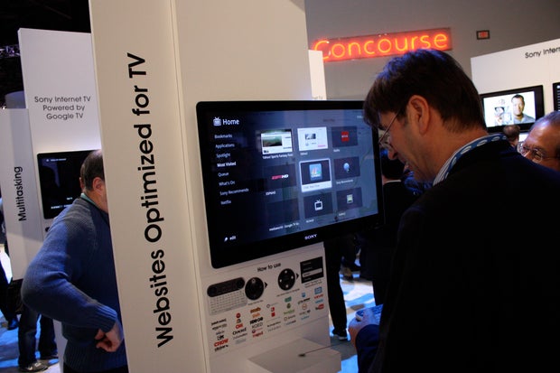 Visitors to Sony's booth could check out Google TV devices. But several months after the Google software was released, most TV companies are going their own way. 