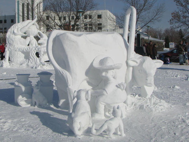 St. Paul Winter Carnival Snow Sculpture Contest -- People's Choice: "Early Morning Chores" 