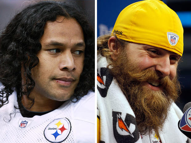 Troy Polamalu, left Brett Keisel and of the Pittsburgh Steelers. 