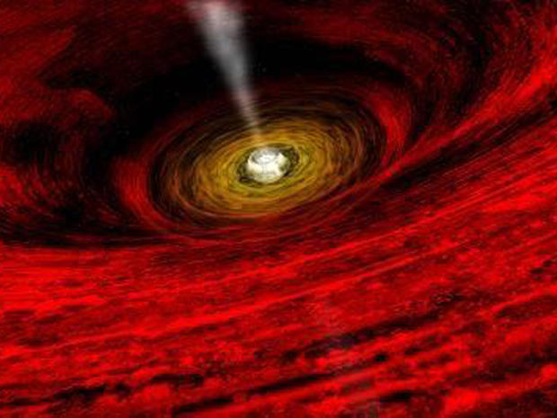 Artist's illustration of the view into a black hole. 