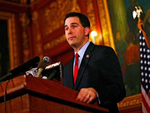 Republican Gov. Scott Walker speaks at a news conference inside the Wisconsin State Capitol February 21, 2011 in Madison, Wisconsin. 
