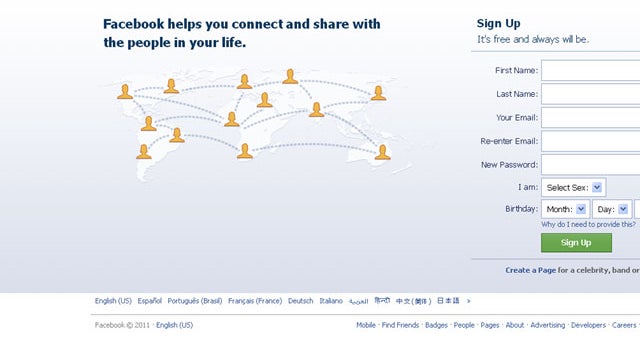 Facebook log-in screen 