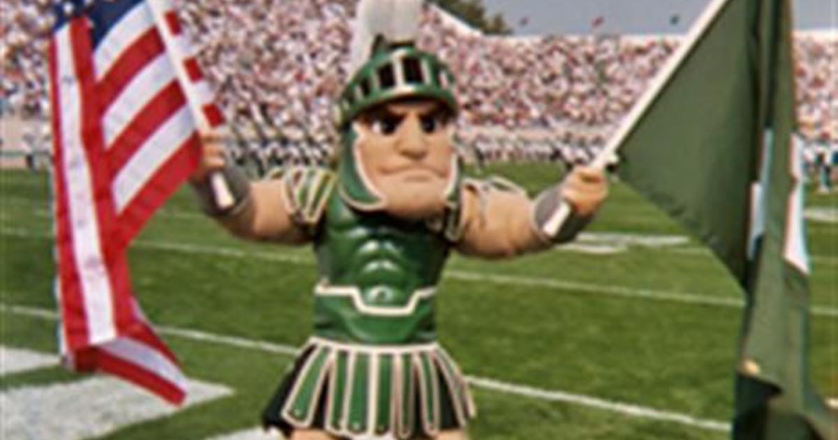 Sparty Mascot Playing The Fight Song On Beaumont Tower Is Msu Gold Cbs Detroit