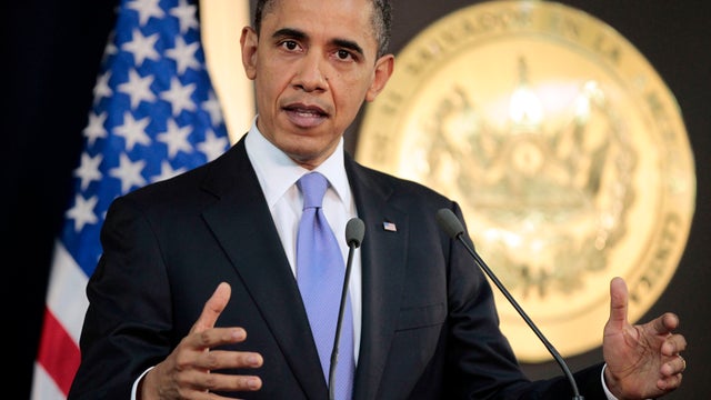 President Barack Obama answers question on the ongoing situation in Libya during his joint news conference with President of El Salvador Mauricio Funes at the National Palace in San Salvador, El Salvador, Tuesday, March 22, 2011. 