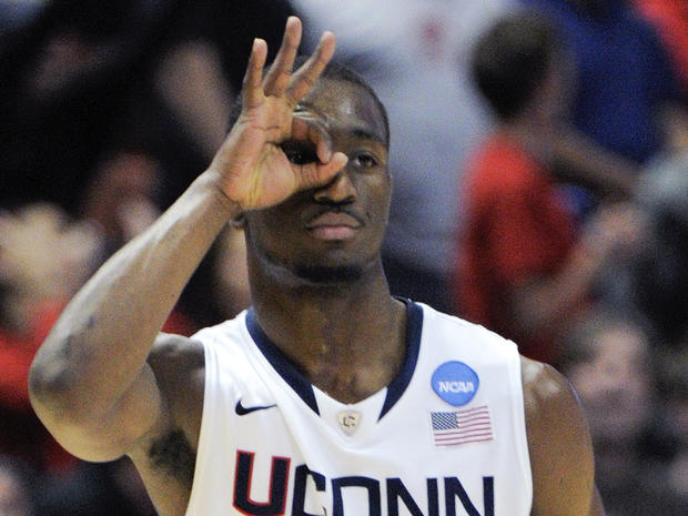 Kemba Walker reacts after a three-pointer 