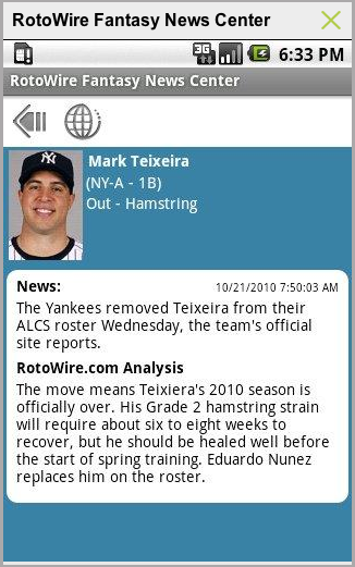 Fantasy sports news for free on your Android phone, courtesy of RotoWire Fantasy news. 