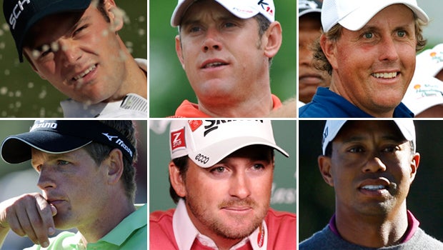 Martin Kaymer, Lee Westwood, Phil Mickelson, Luke Donald, Graeme McDowell, and Tiger Woods. 