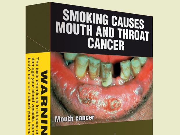Pack of Australian cigarettes shows graphic images of effects of tobacco